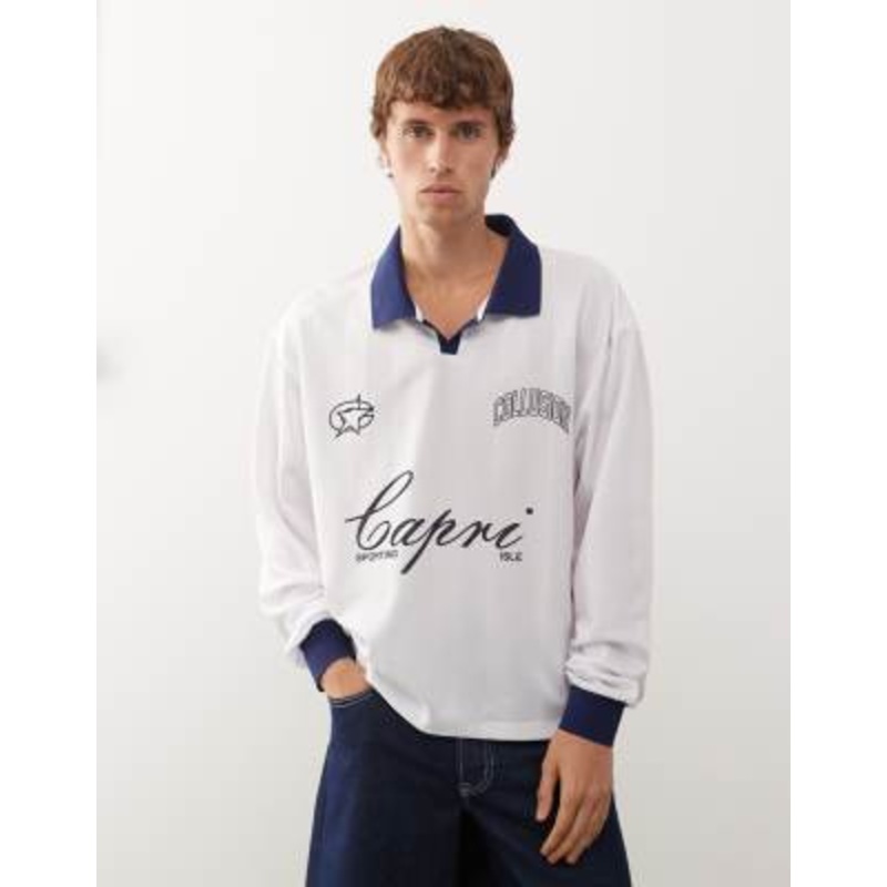 COLLUSION soccer jersey in white with Capri print