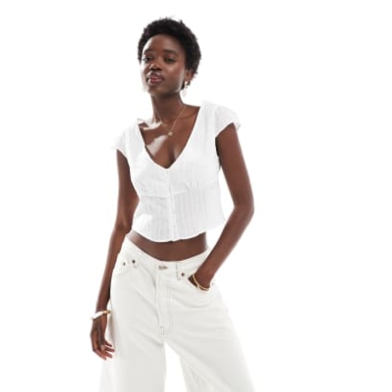 Cotton On cap sleeve button up shirt in white