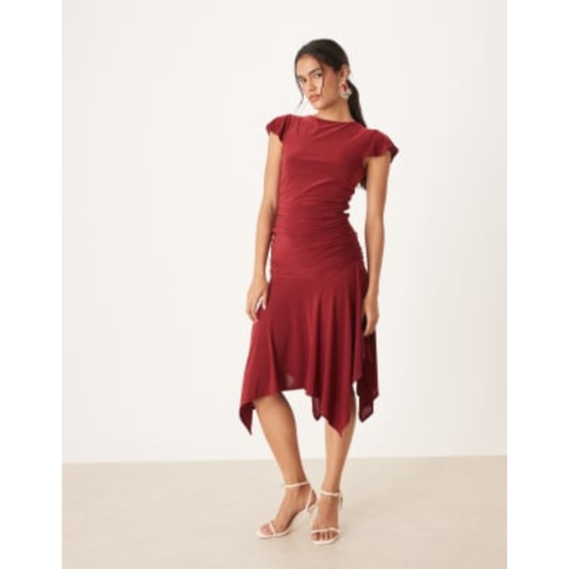 DESIGN floaty top with cap sleeve and skirt set in burgundy