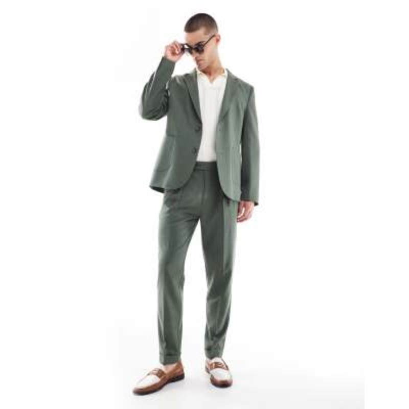DESIGN skinny summer suit jacket in green crosshatch