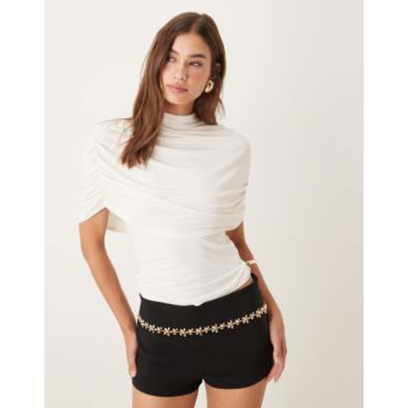 Gina Tricot short cape ruched top in white