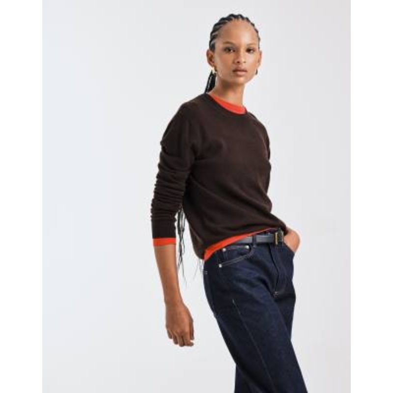 Mango Capsule 100% wool crew neck sweater in brown