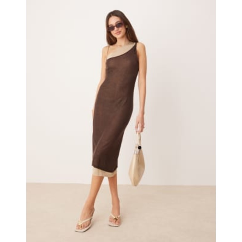 Mango capsule sheer 2 in 1 cami dress in chocolate