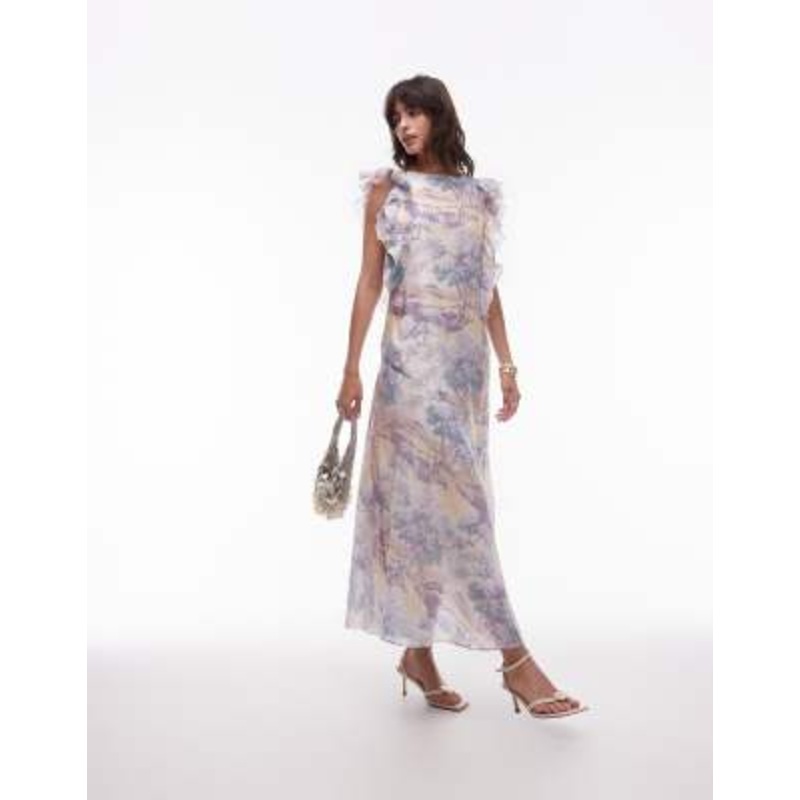 & Other Stories maxi dress with ruffle edging and low back in vintage landscape print