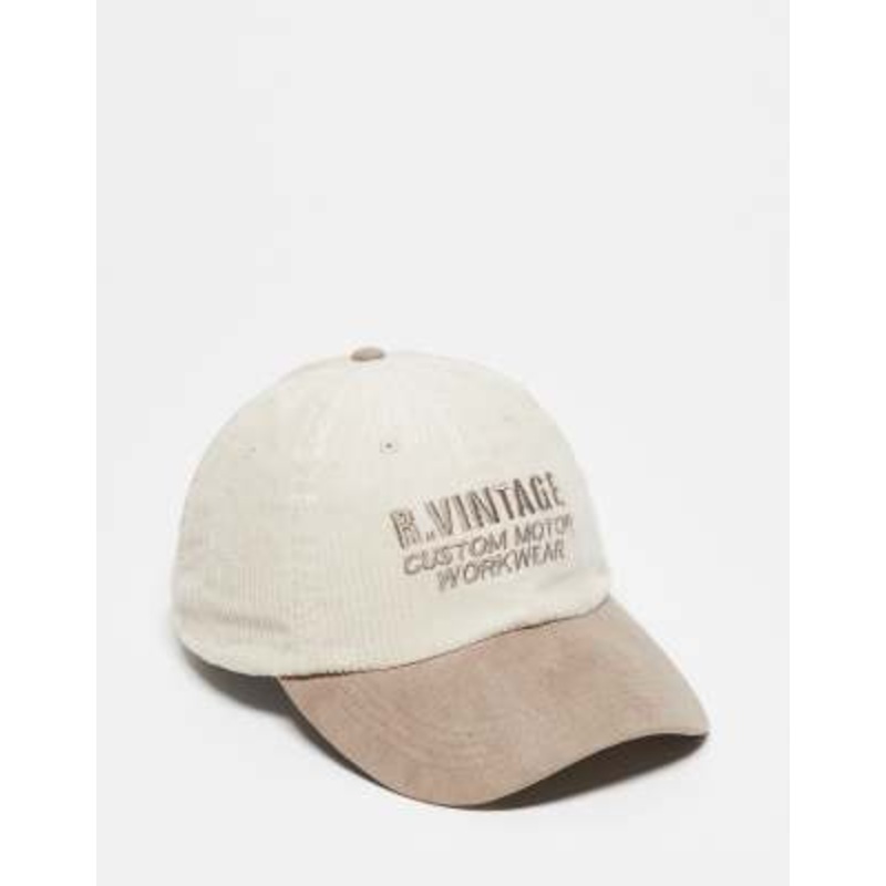 Reclaimed Vintage Unisex cap with branding in cream corduroy