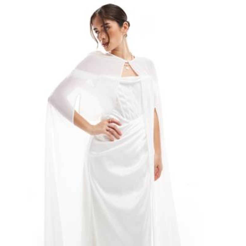 TFNC Bridal chiffon maxi cape in white