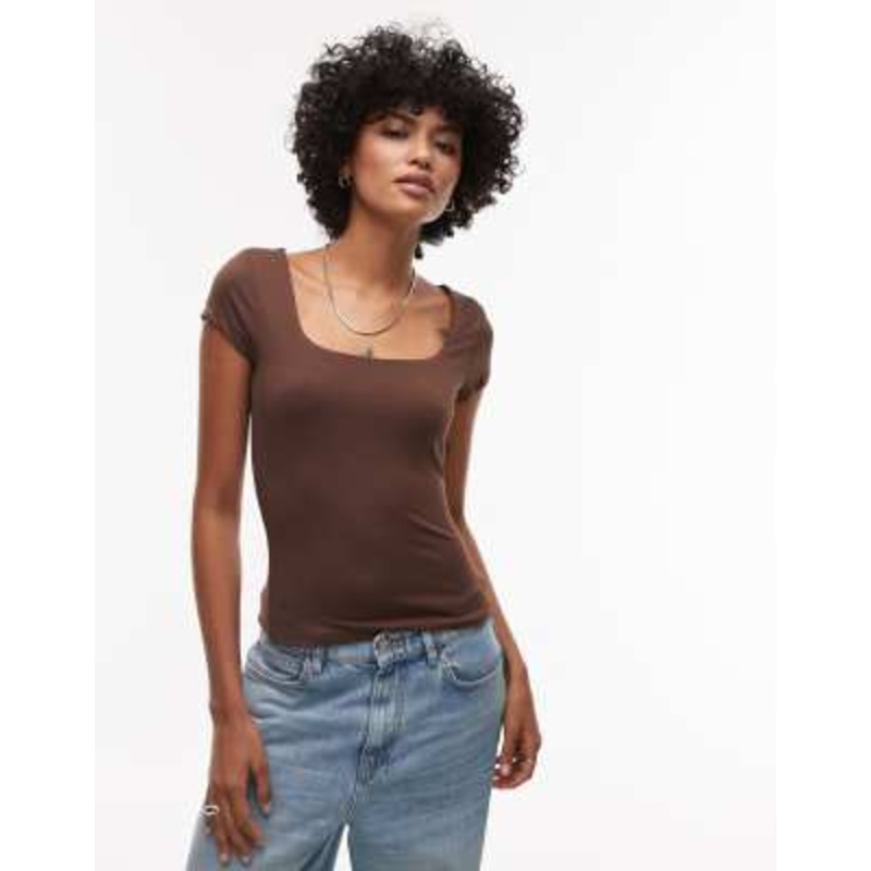 TOPSHOP slinky cap sleeve top in chocolate brown