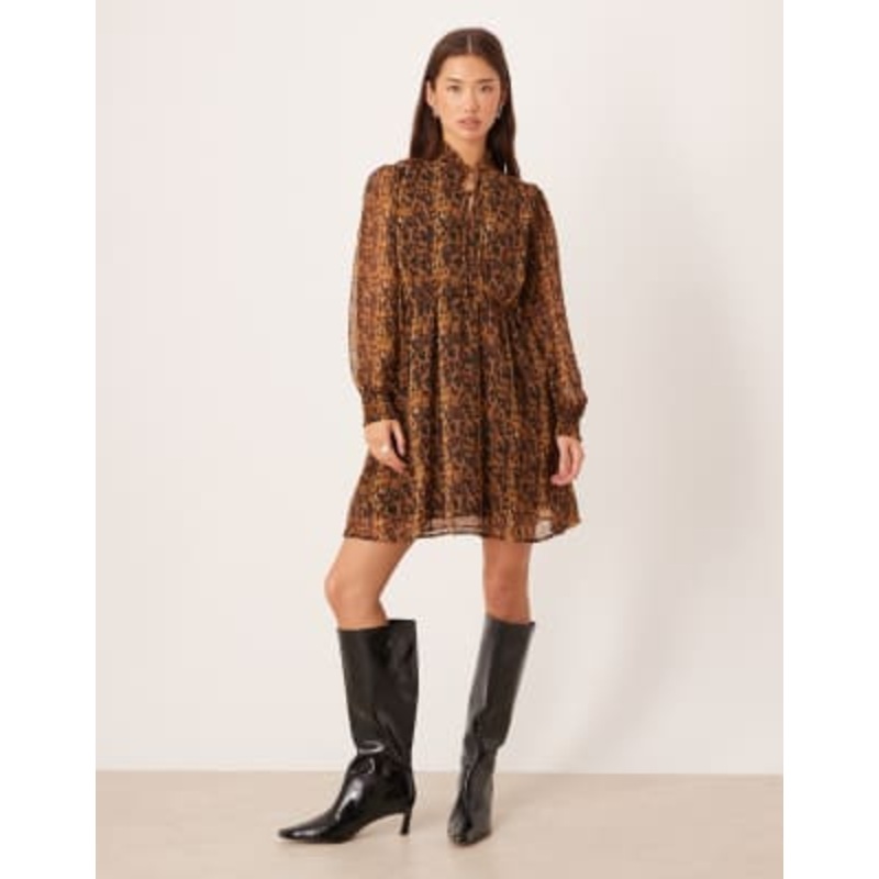 VILA cap sleeve midi dress in leopard print