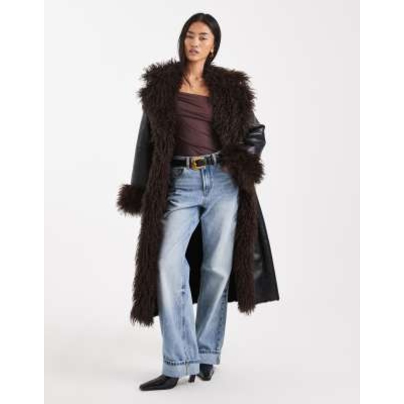 WeWoreWhat faux fur longline afghan coat in black