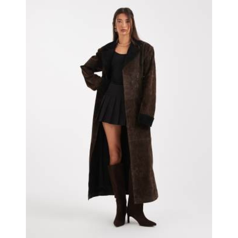 WeWoreWhat suede double breasted longline coat in chocolate