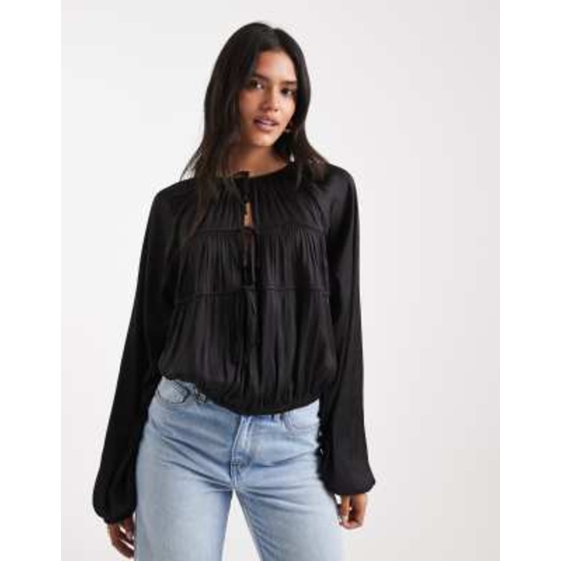 WeWoreWhat tie front cocoon sleeve blouse in black