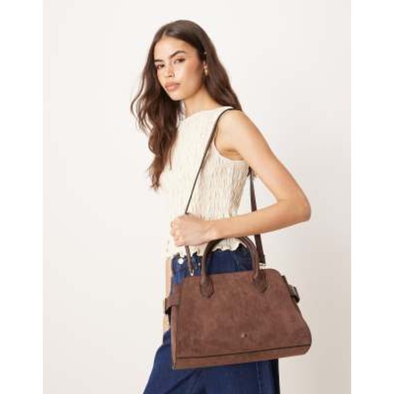 Accessorize faux suede handheld bag in brown
