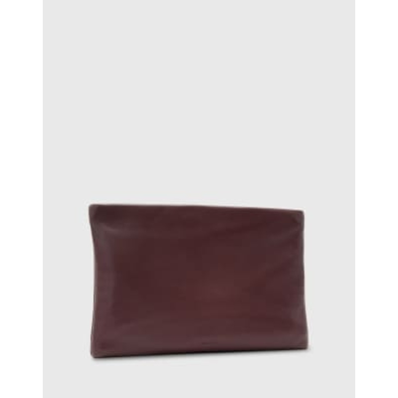 AllSaints Bettina zip leather clutch bag in burgundy