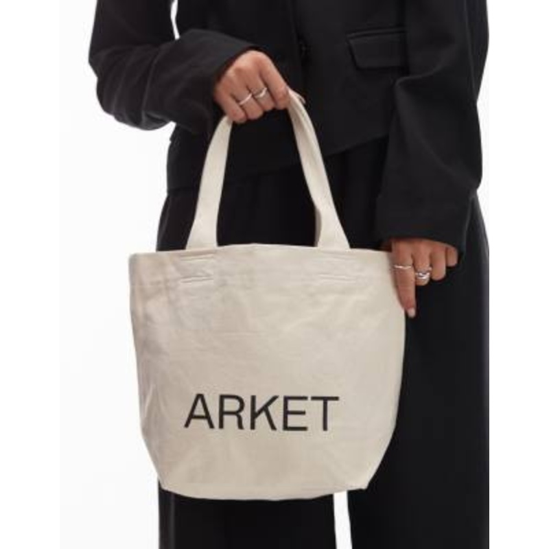 ARKET canvas mini tote bag in off white