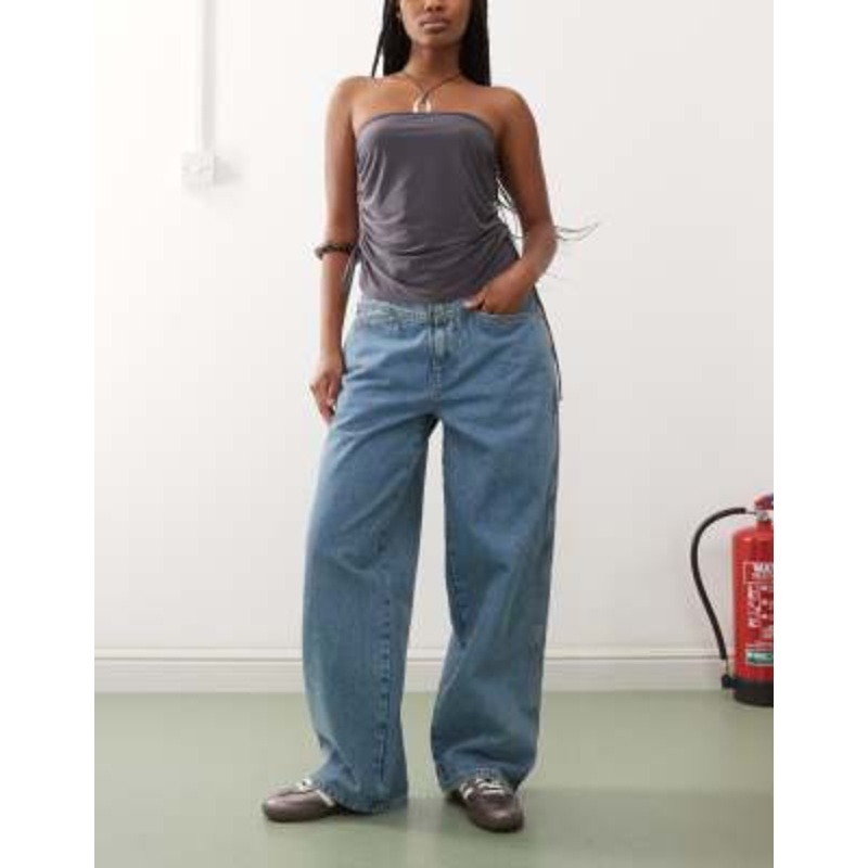 COLLUSION low rise baggy jean in midwash
