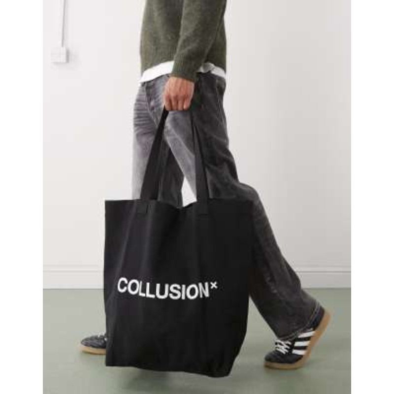 COLLUSION Unisex large everyday tote bag with logo in black