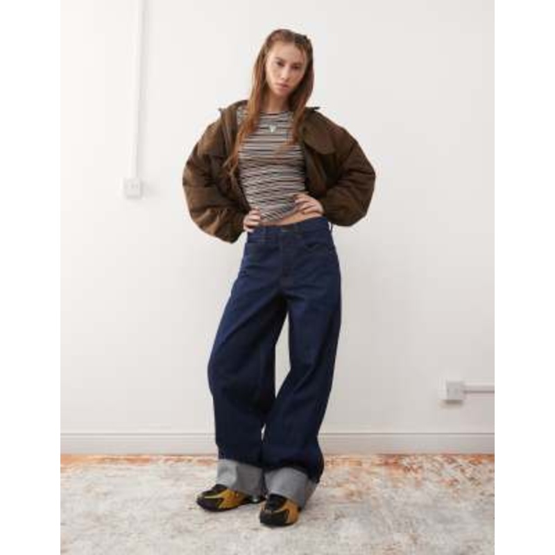 COLLUSION X002 baggy jeans with turn up in raw denim