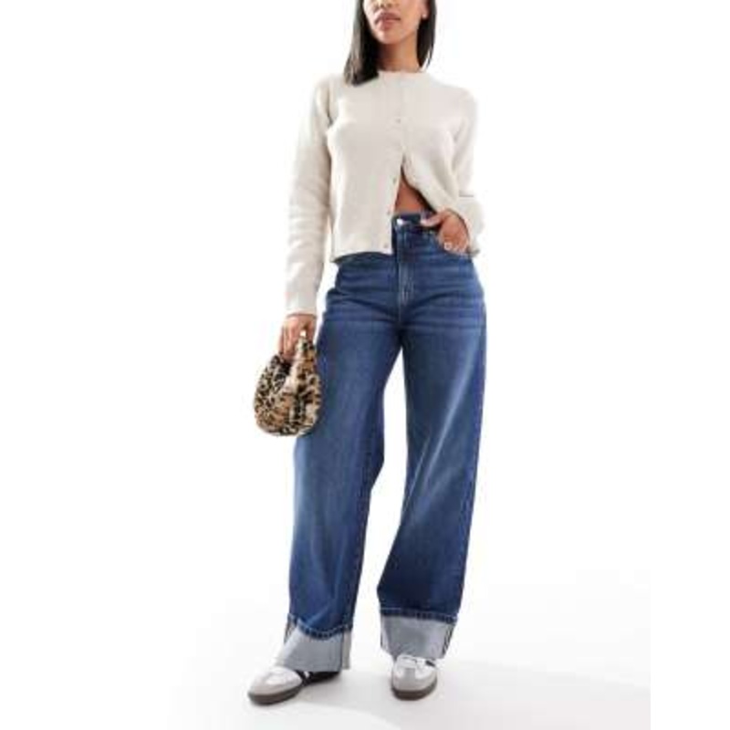 Cotton On wide leg baggy loose cuff jeans in pure blue