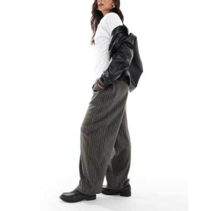 Daisy Street low rise baggy pants in charcoal stripe