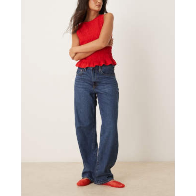 Gina Tricot low waist baggy barrel leg jeans in dark wash blue