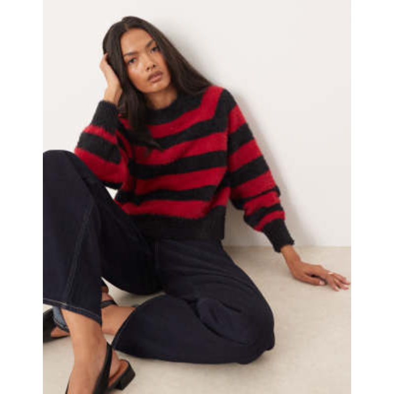 Glamorous oversized baggy fit knit sweater in red and black stripes
