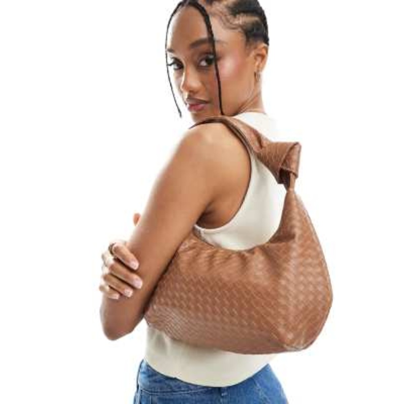 Glamorous woven shoulder bag in taupe