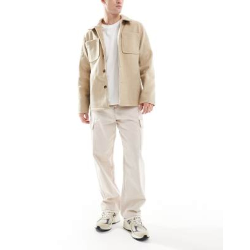 Jack & Jones Alex baggy fit cargo jeans in ecru with contrast stitching