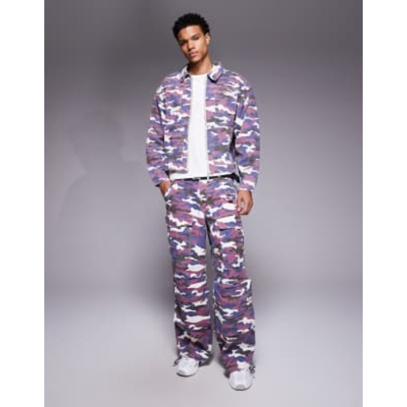 Liquor N Poker baggy denim cargos in burgundy camo – part of a set