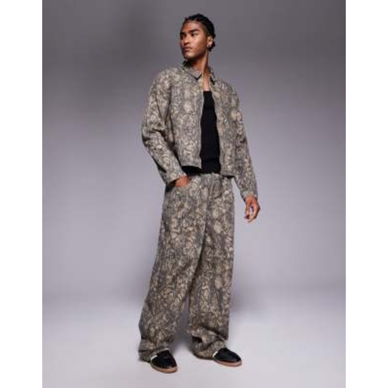 Liquor N Poker relaxed baggy jeans in olive snake print – part of a set