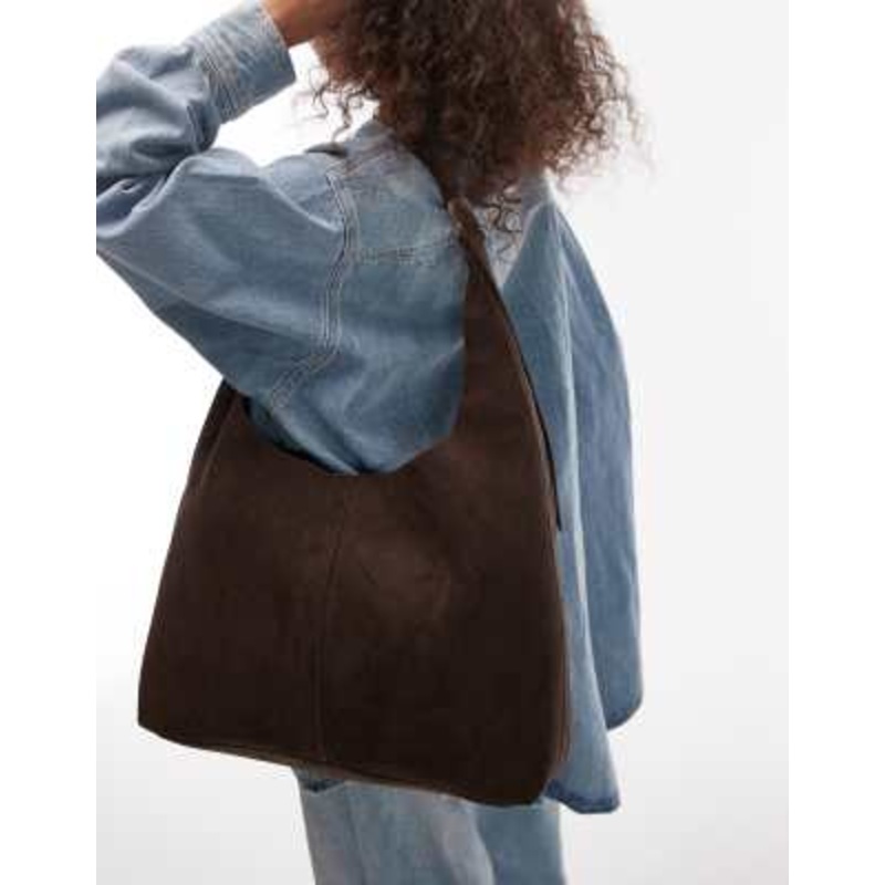 & Other Stories large real suede leather tote bag in dark chocolate brown