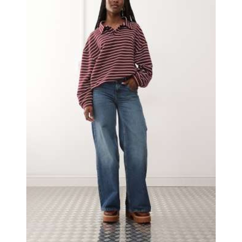 Reclaimed Vintage 88′ wide baggy leg low rise jean in mid blue wash