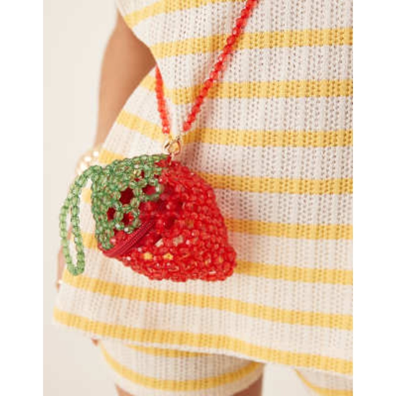 River Island beaded strawberry bag in red