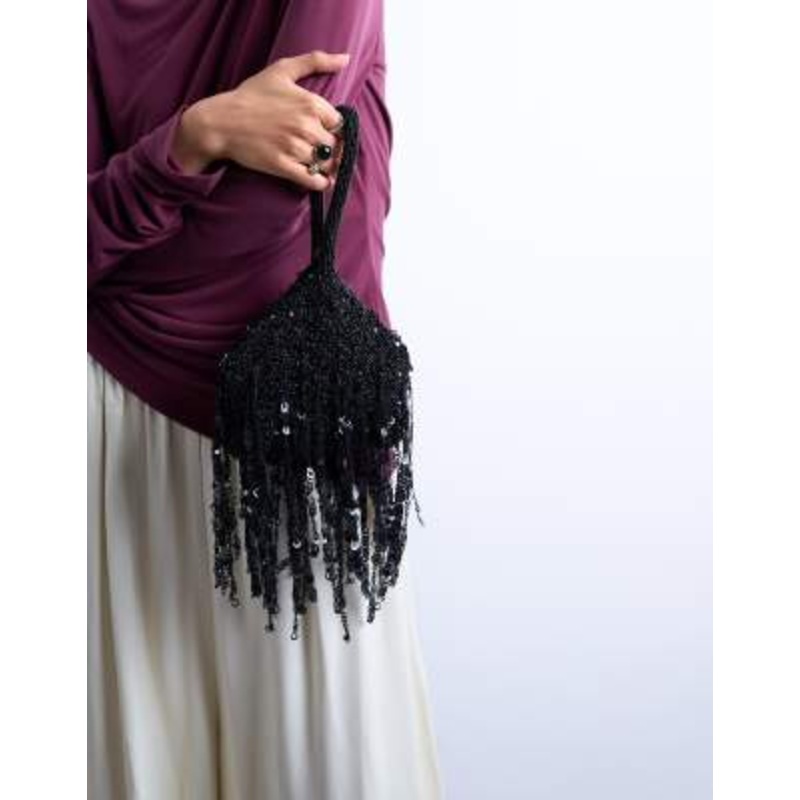 Topshop Giana sequin tassel grab bag in black
