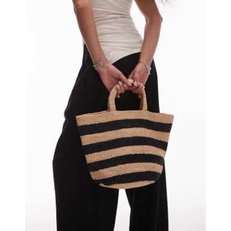 Topshop Goldie straw bag in black stripes