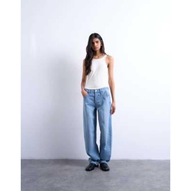 Topshop Lowrie low rise baggy jeans in mid blue