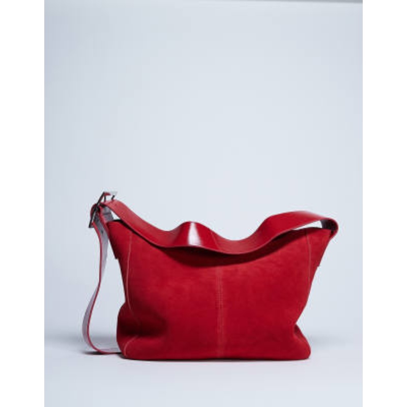 Topshop Sade premium real suede leather bucket shoulder bag in red