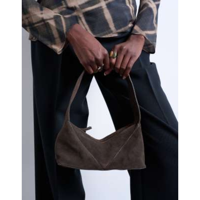 Topshop Safia real suede shoulder bag in chocolate