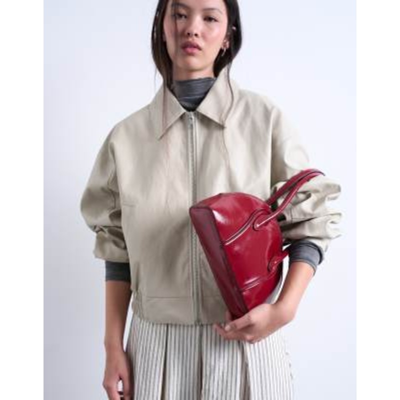 Topshop Saoirse patent shoulder bag in burgundy