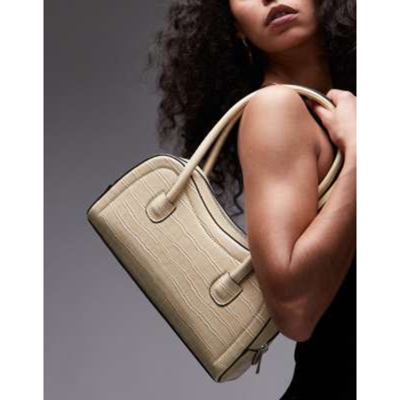 Topshop Simba structured shoulder bag in buttermilk croc