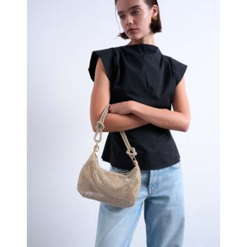 Topshop Sparkles diamante shoulder bag in gold