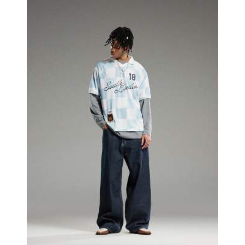 Weekday Astro Unisex low rise loose fit baggy jeans in blue rinse wash