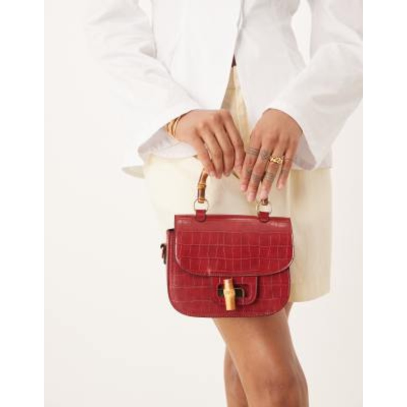Accessorize croc bamboo top handle and crossbody bag in red