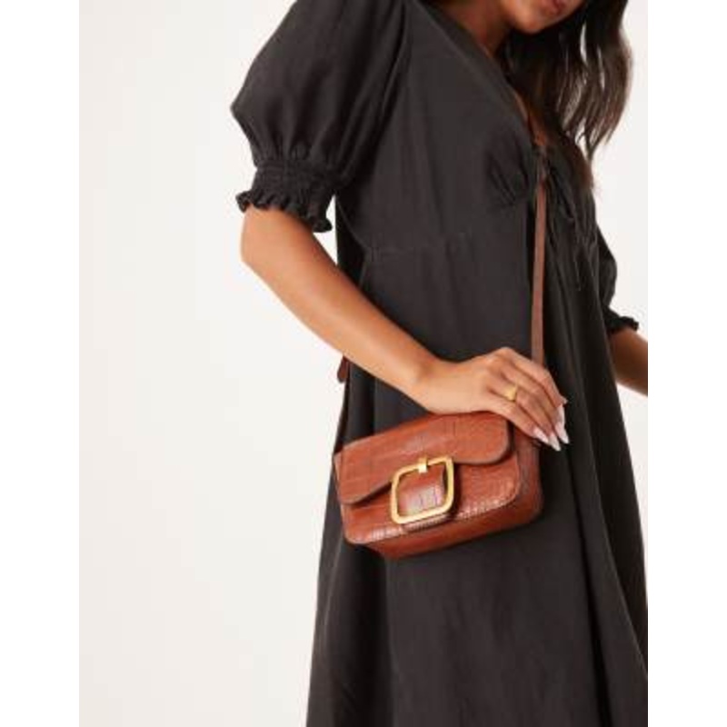 Accessorize faux croc buckle crossbody bag in tan