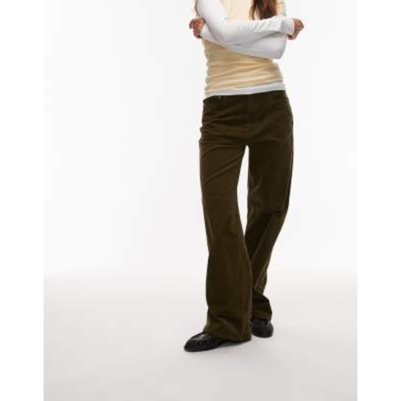 ARKET Coral low rise baggy wide leg stretch cord pants in khaki green