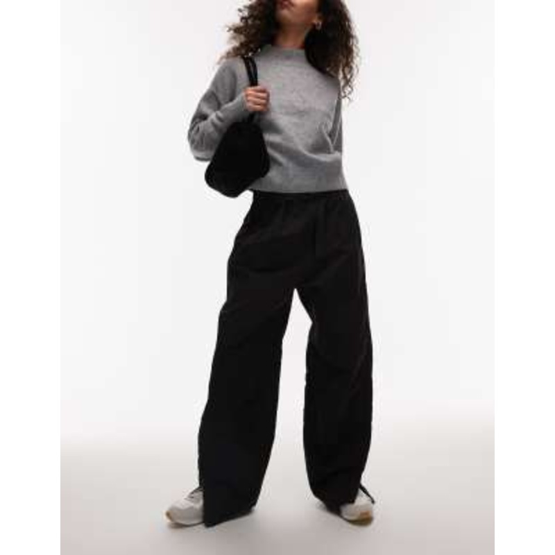 ARKET tech nylon baggy utlility pants with zippered hem detail in black