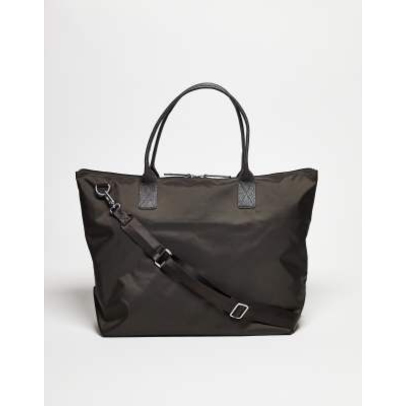 ARKET unisex nylon 36-hr overnight tote bag with leather strap in brown