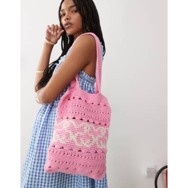 COLLUSION crochet knit bag in pink