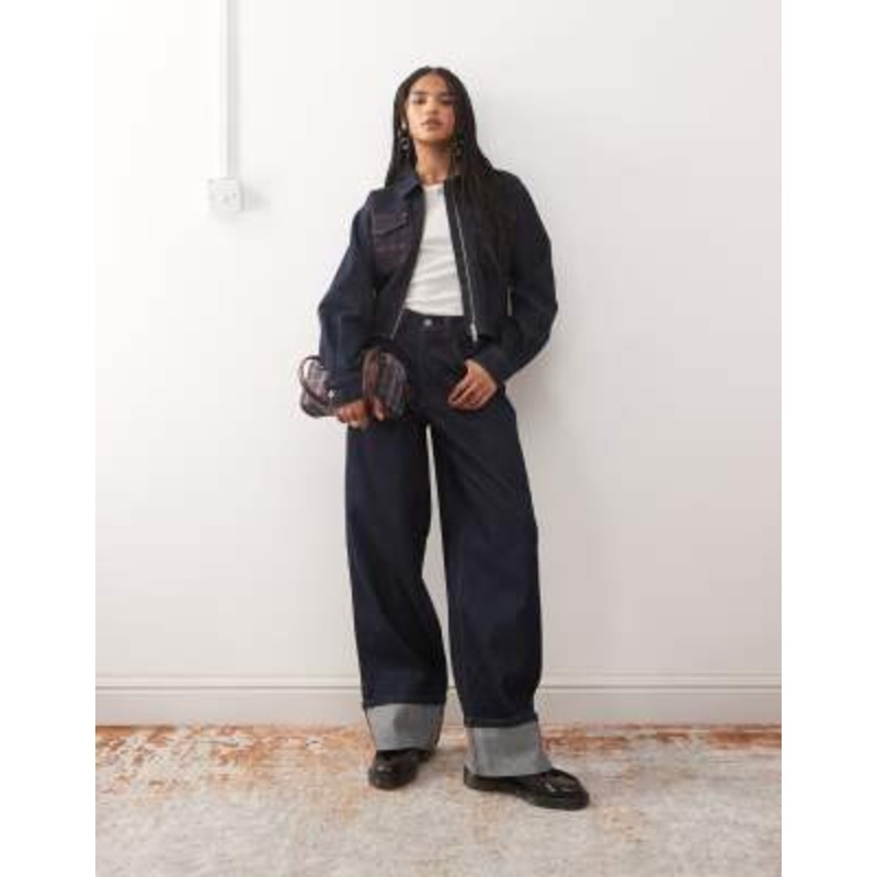 COLLUSION X002 baggy jeans with cinch back and turn up hem in rinse wash