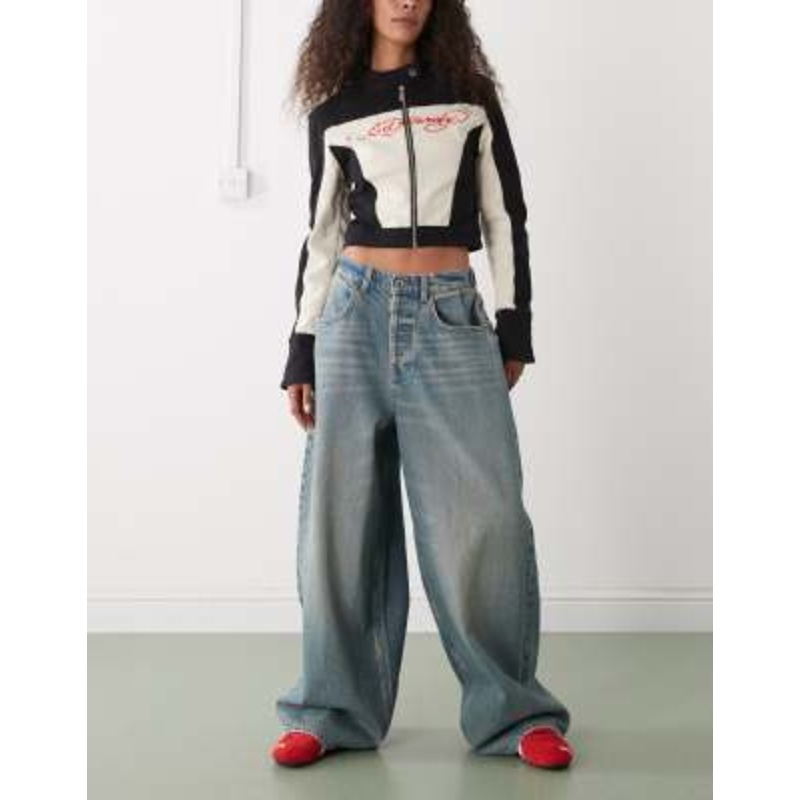 COLLUSION X007 XL baggy adjustable low rise jeans in dirty blue