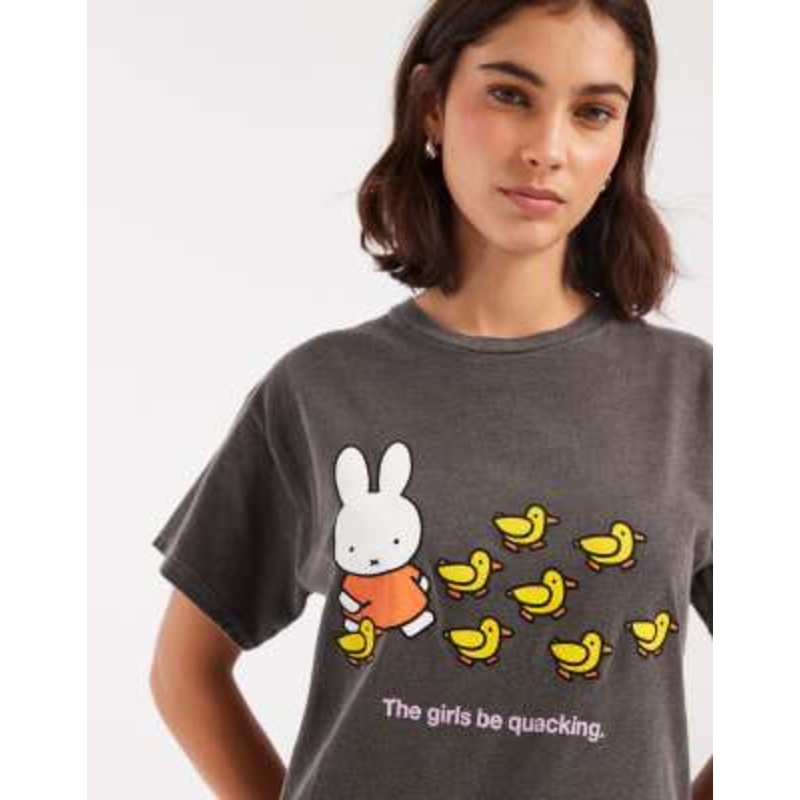 Daisy Street x Miffy oversized baggy t-shirt with duck graphic in washed black
